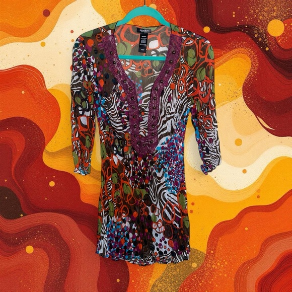 Bisou Bisou Animal Print Multicolor Swim Coverup - Picture 6 of 6